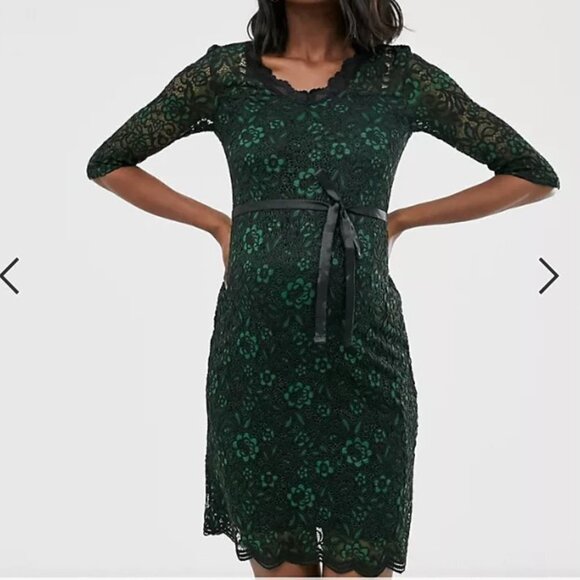 MAMALICIOUS Women's Green and Black Stretchy Lace Maternity Dress Size L NEW - Picture 1 of 9